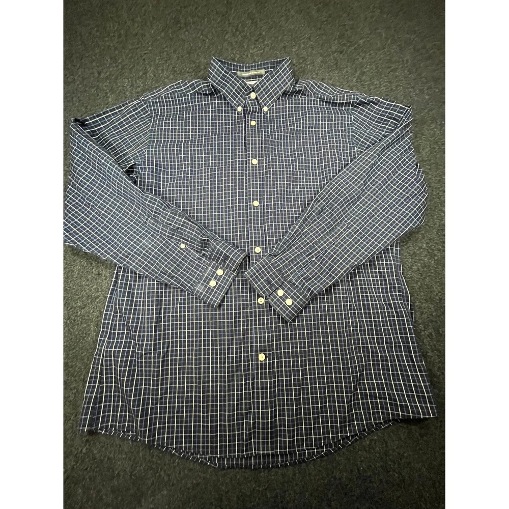 Eddie Bauer Wrinkle Free Relaxed Fit Shirt Men's Large Blue Plaid Button Down